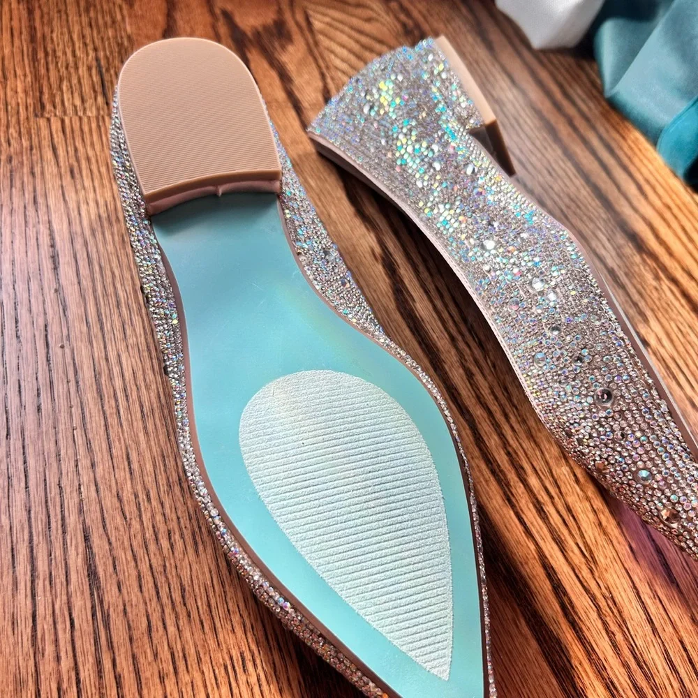 Betsey Johnson Iridescent Crystal Embellished Pointed Toe Flats